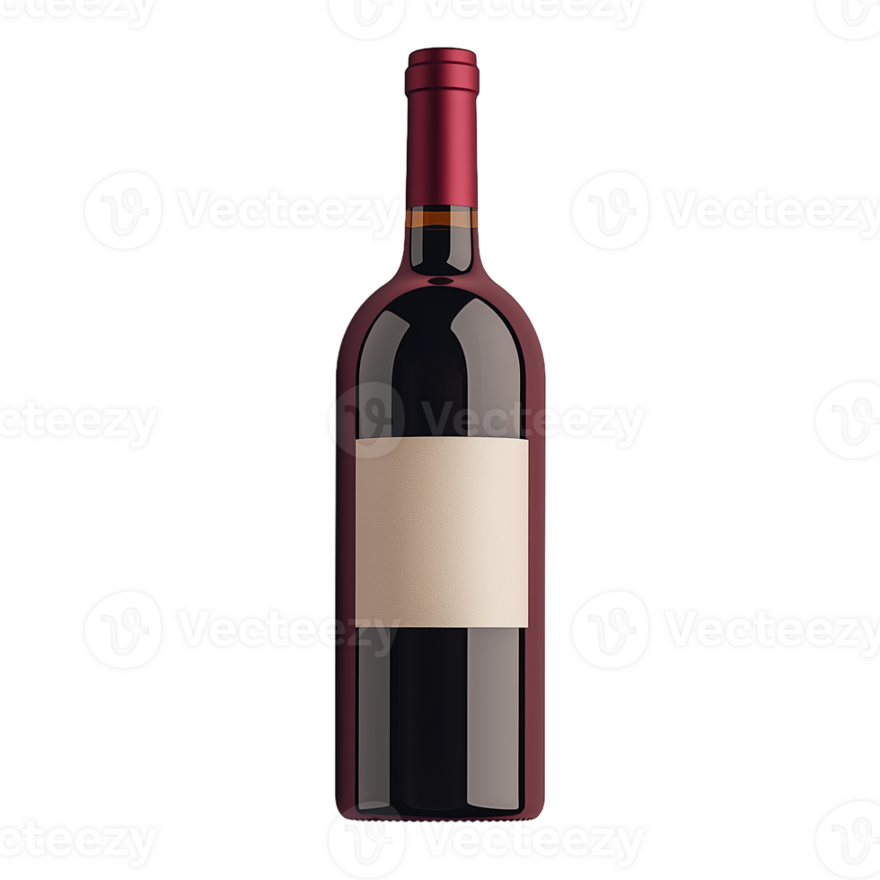 Dark red wine bottle with blank label isolated on transparent background png