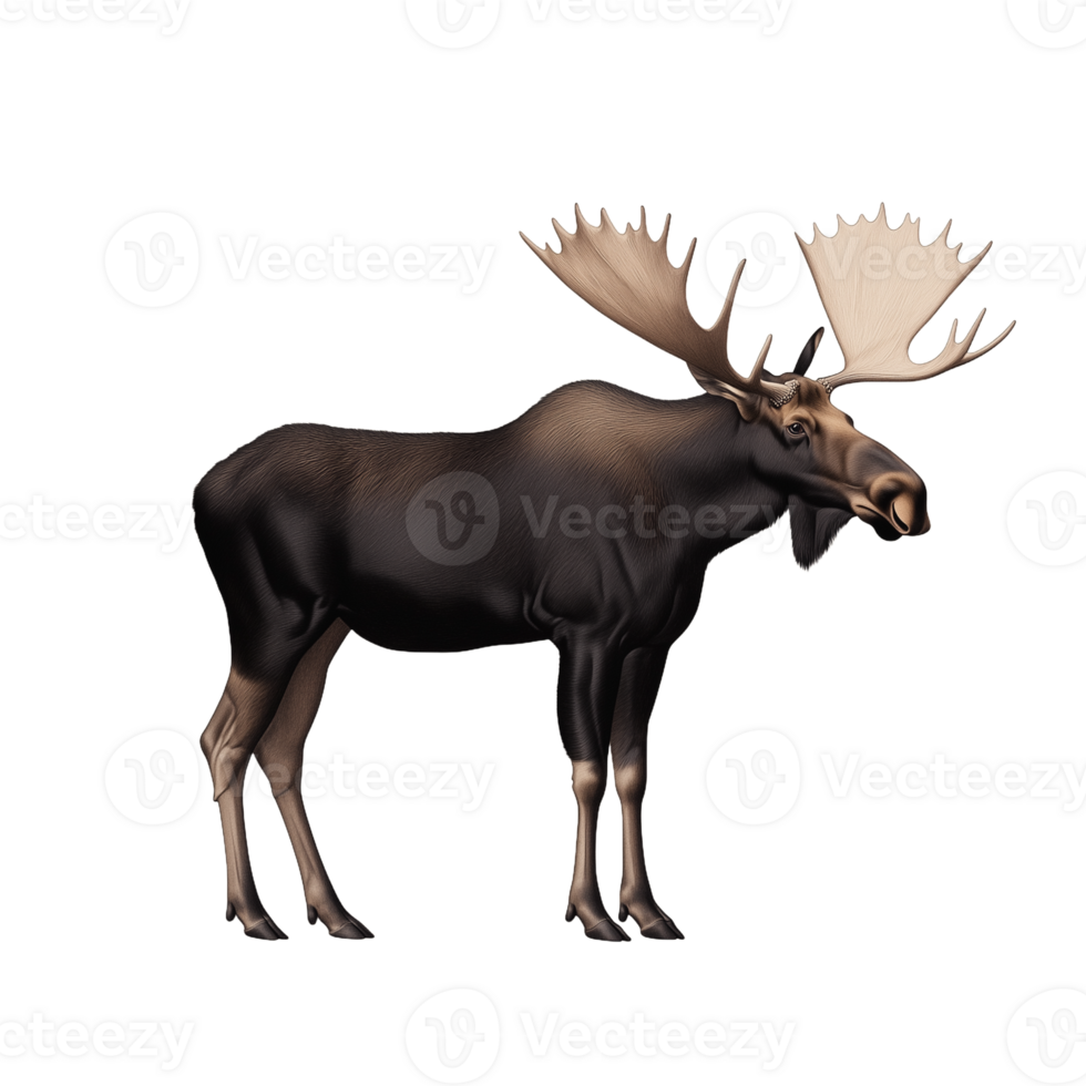 Moose with large antlers standing on all fours isolated on transparent background png