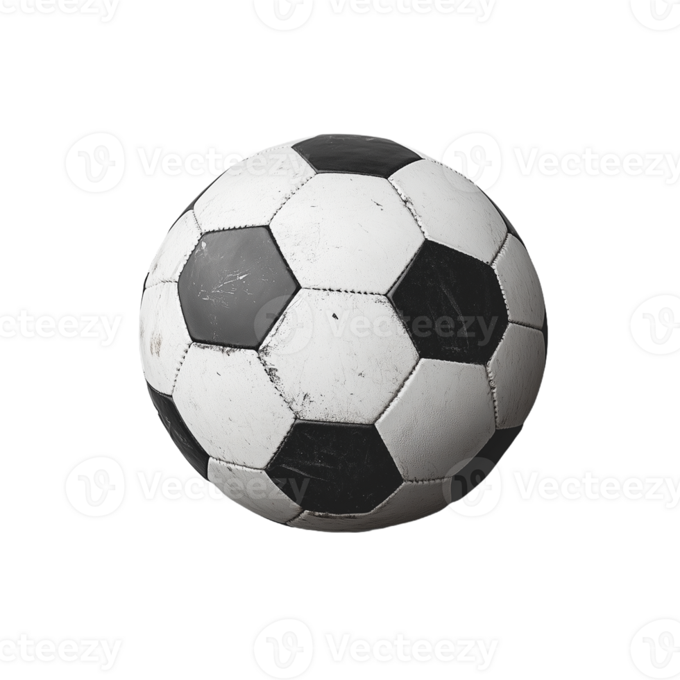 Classic soccer ball with black and white hexagonal pattern on transparent background png