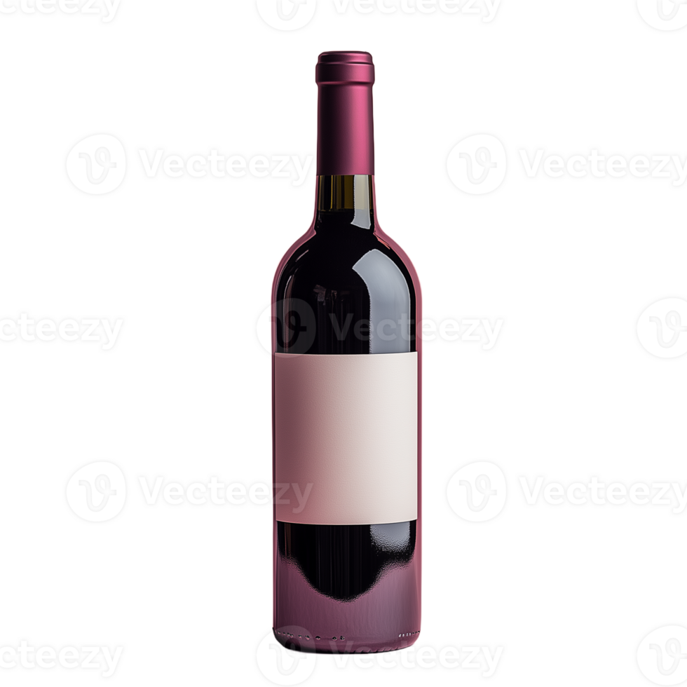 Wine bottle with deep red liquid and blank label isolated on transparent background png