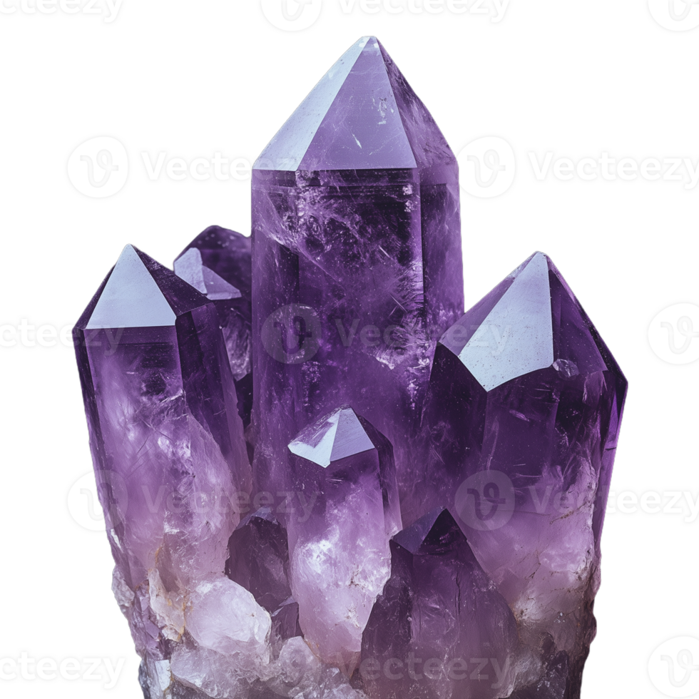 Amethyst crystal with jagged edges in a vibrant purple hue isolated on transparent background png