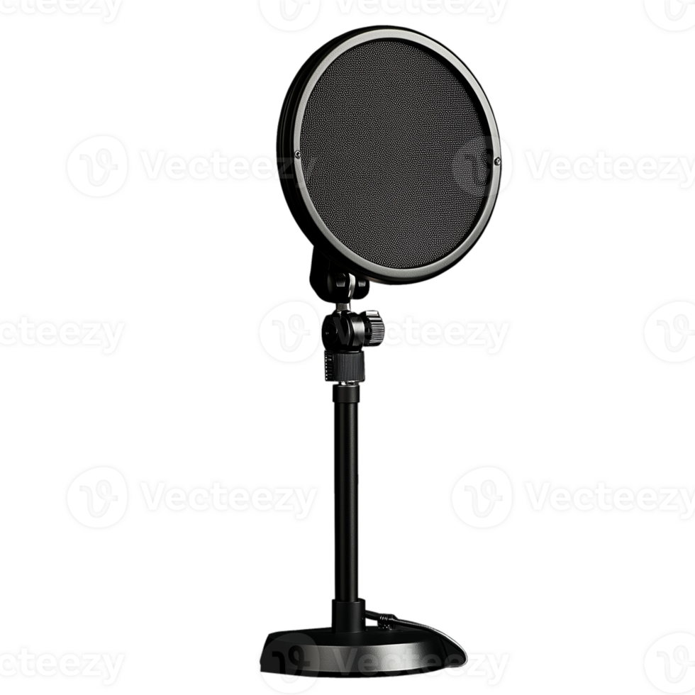 Studio pop filter on stand isolated on transparent background, perfect for professional recording equipment and audio production settings png