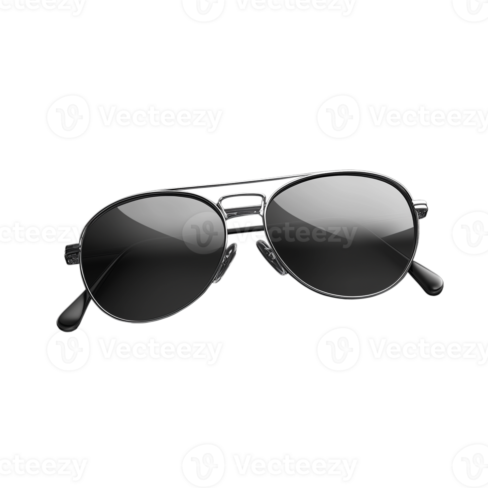 Sleek aviator sunglasses with black lenses on a transparent background, reflecting stylish fashion and modern design png