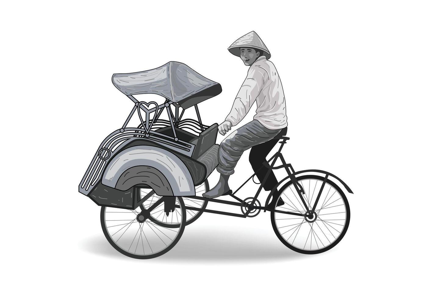 Tricycle becak yogyakarta, Rickshaw vehicle illustration for background design. vector