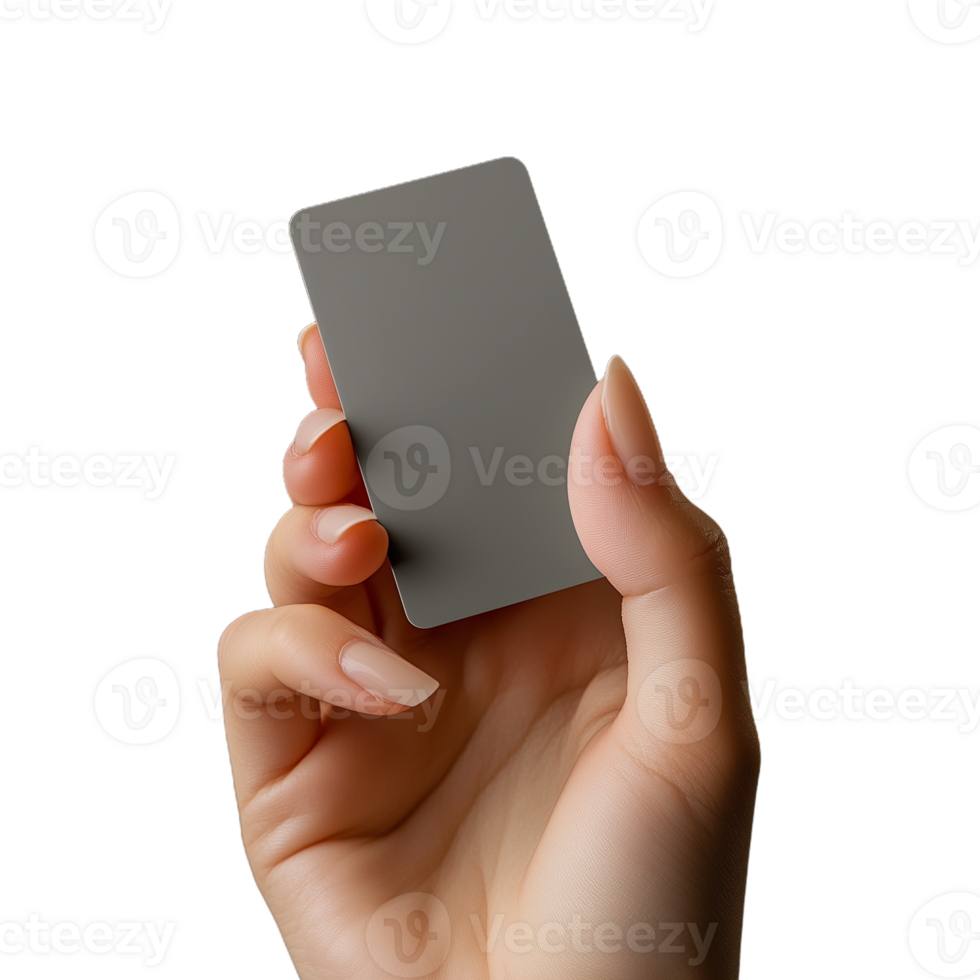 Elegant hand holding a blank rectangular card with a transparent background for marketing and identity purposes png