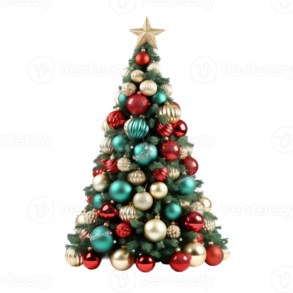 christmas tree with ornaments on transparent background png