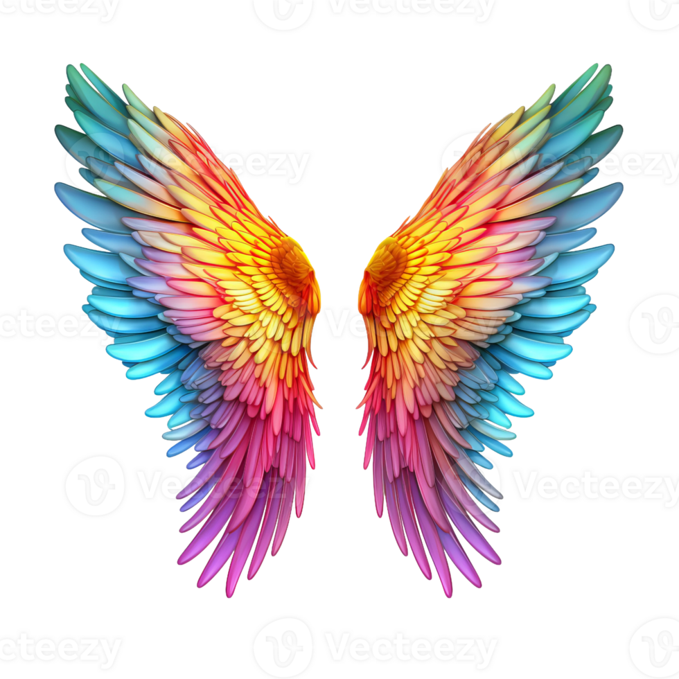 two wings with colorful feathers on a transparent background png