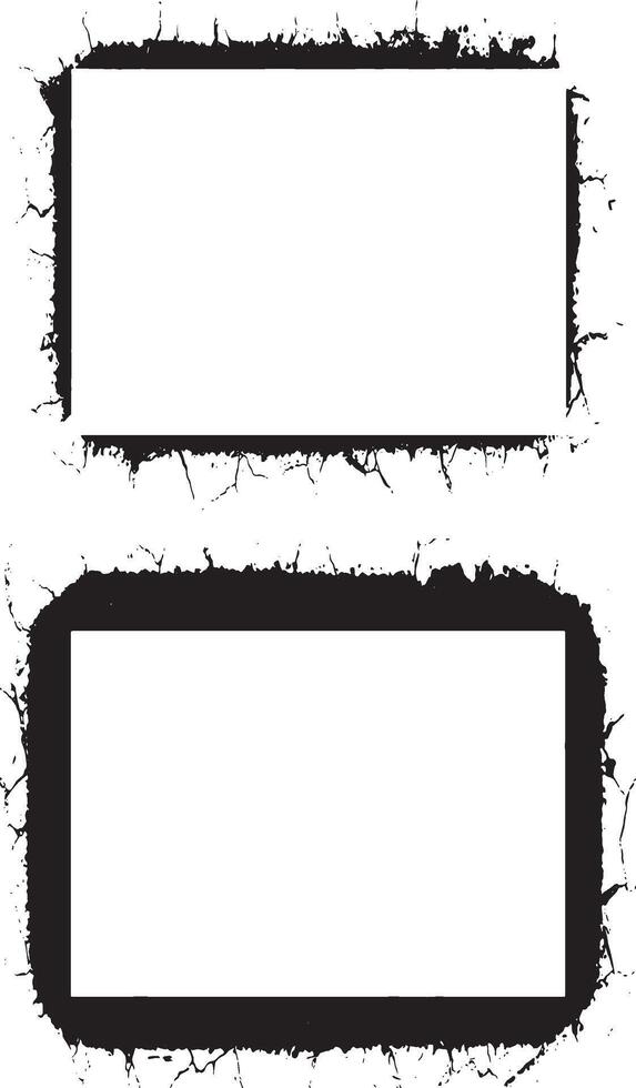 two vintage gunge blank frames with black paint on them, black and white crack effect photo album design vector