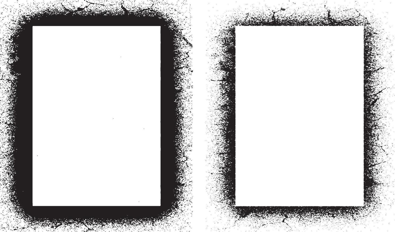a set of blank white frames with black paint on them, a square frame with black and white grunge effect paint, vector
