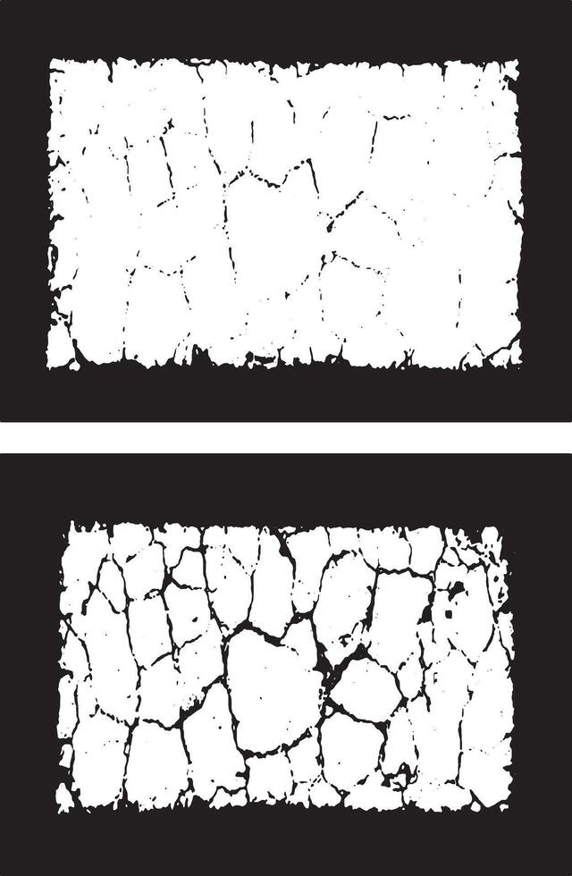two white and black rectangular frames with cracks, a set of grunge frames with black and white designs illustrations vector