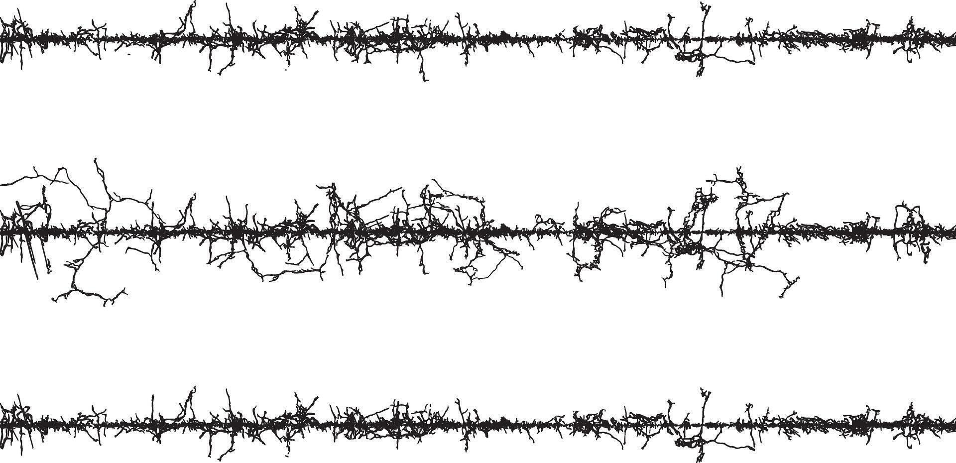 a series of sound waves on a white background, A set of black and white fence lines with different shapes, a border wire with barbed wire, barbed with a line vector