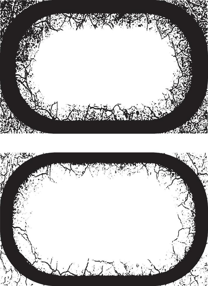 two oval frames with black and white paint, three white vertical banners with black borders, a square frame with black and white grunge effect paint set vector