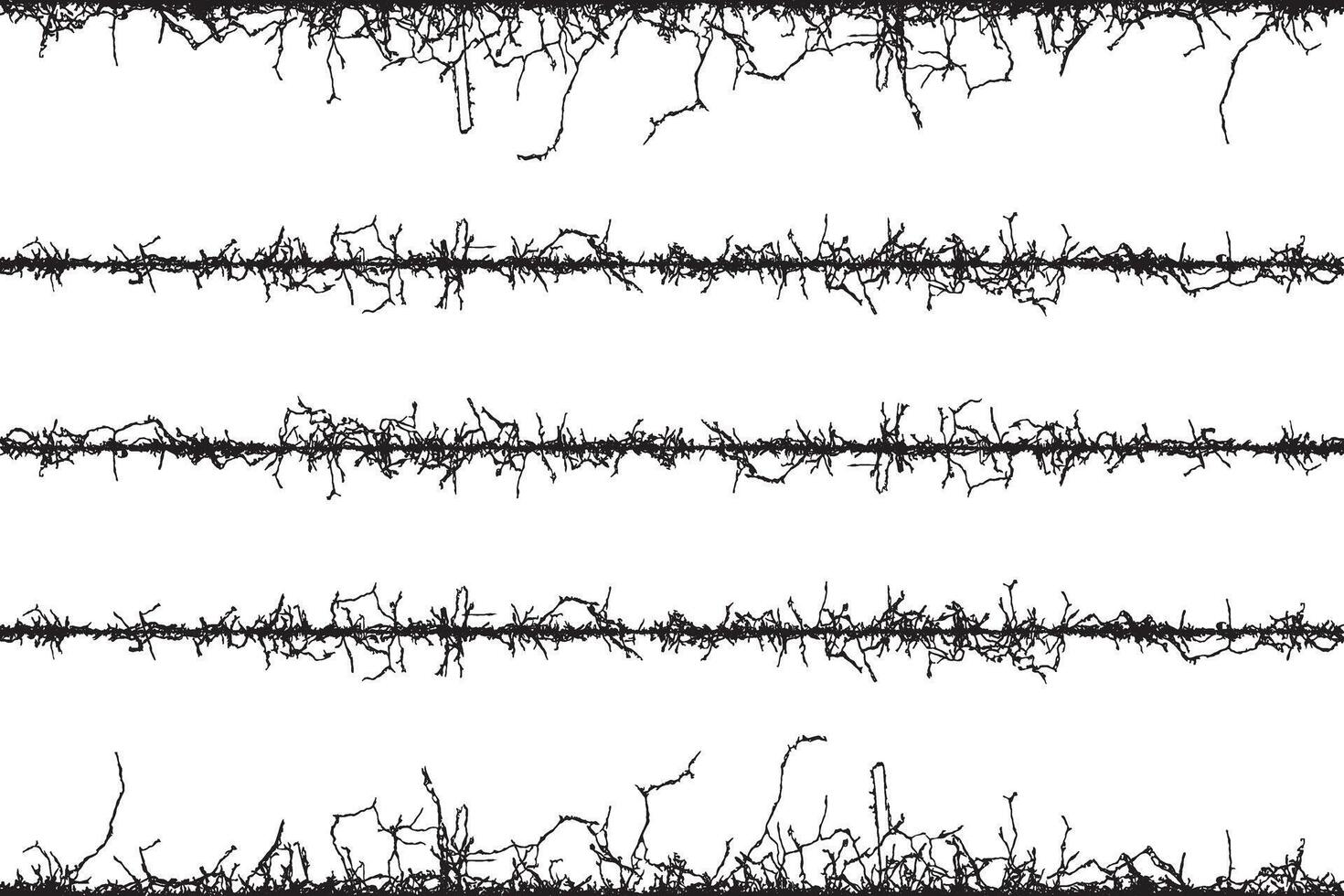 a set of black and white lines with branches, A set of black and white fence lines with different shapes, a border wire with barbed wire, barbed with a line vector