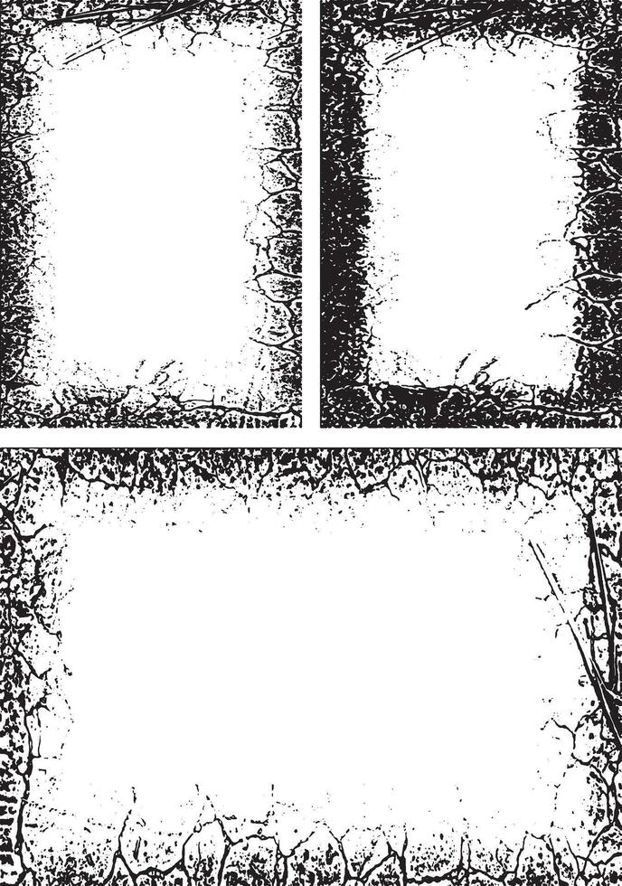 grunge frame set , three white vertical banners with black borders, a square frame with black and white grunge effect paint set vector