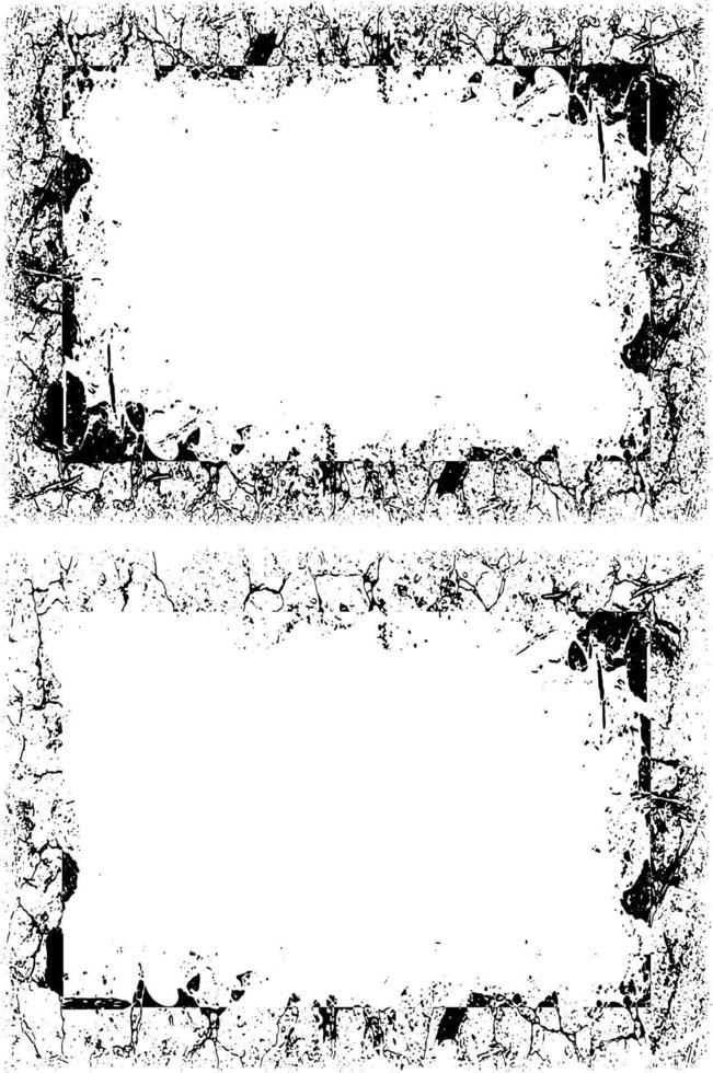 two black and white frames with grunge paint, a set of grunge frames with black and white designs illustrations vector