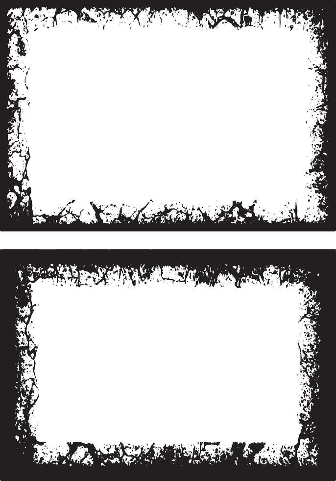 grunge frame with black and white , three white vertical banners with black borders, a square frame with black and white grunge effect paint set vector