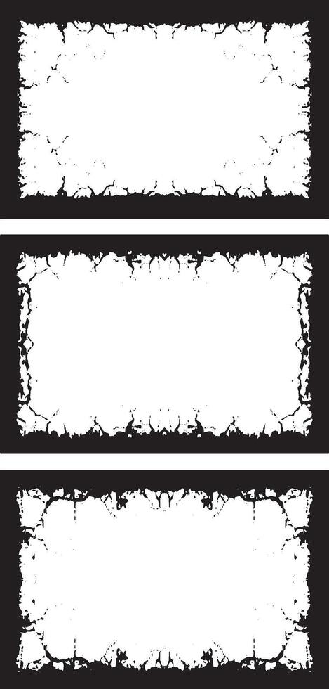 three black and white frames with a grunge pattern, a set of grunge frames with black and white designs illustrations vector