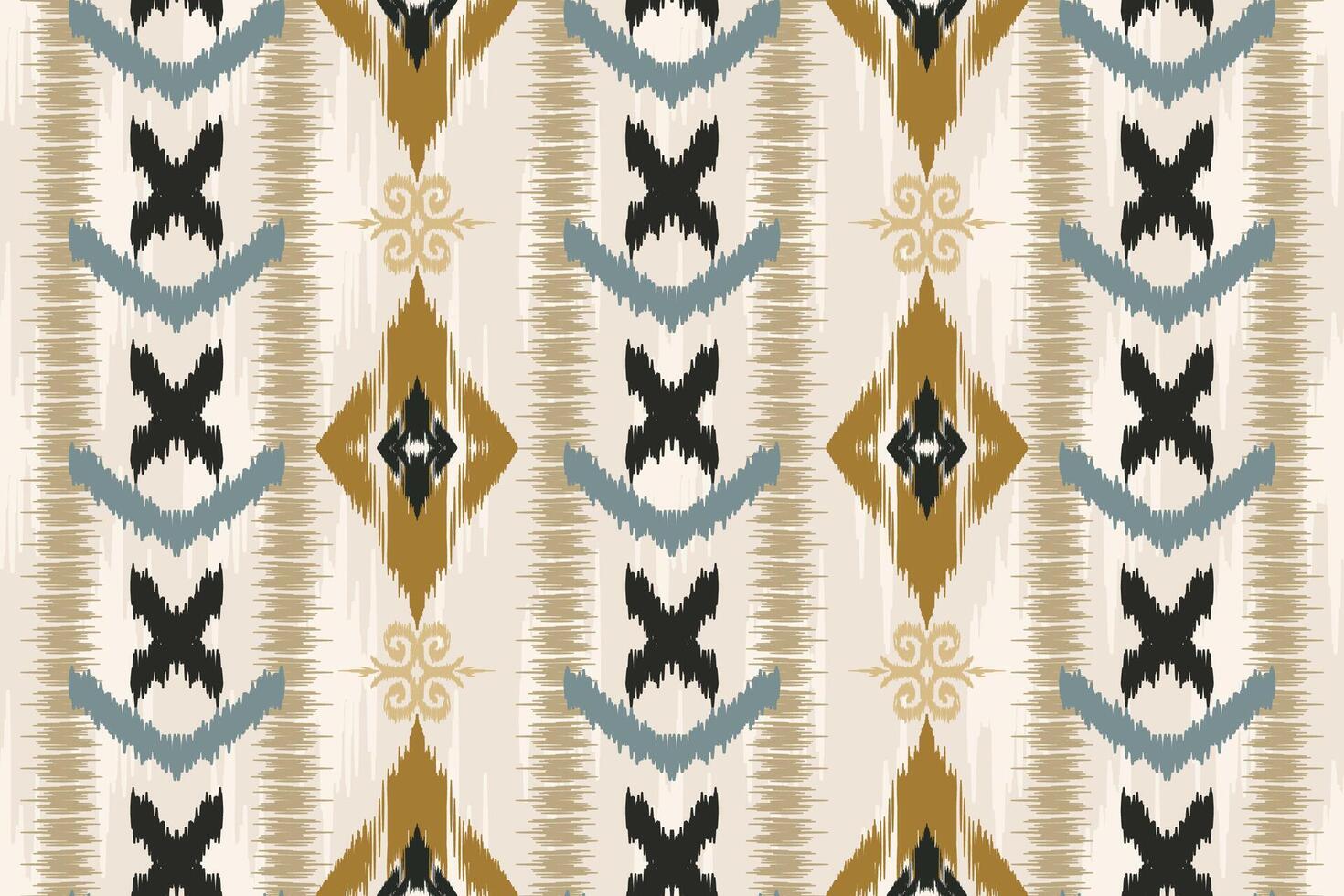 Seamless Ikat pattern with geometric shapes. Ideal for textiles, wallpapers and fabric designs. Traditional Ikat tribal pattern with diamond shapes and abstract details. vector