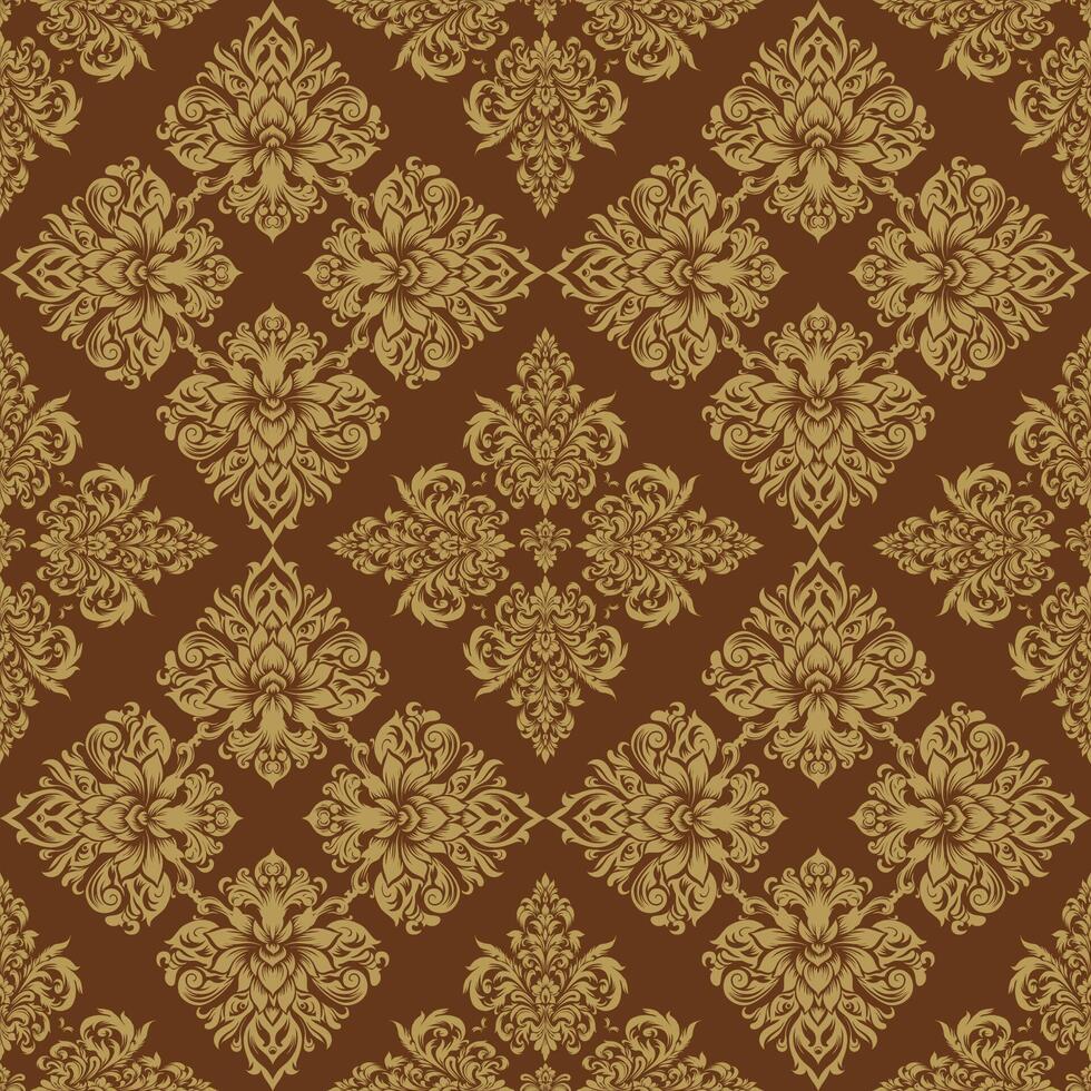 Seamless golden damask pattern on brown background. Luxurious classic ornament in baroque style. Golden ornament design for wallpaper, textiles and luxury interior. vector