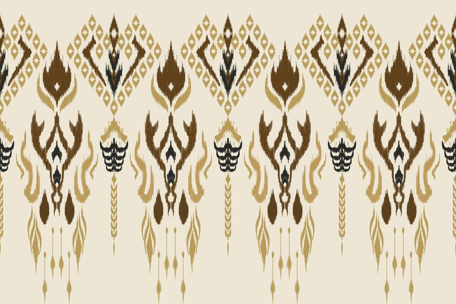 Traditional geometric patterns of ikat fabric with tribal motifs in brown and beige tones, perfect for textiles, upholstery and wallpaper. vector