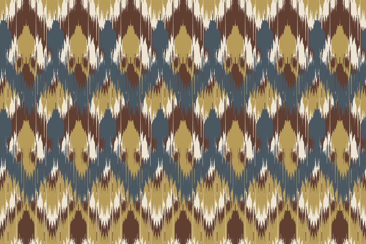 Seamless Multicolor Traditional Ikat Pattern with Brown, Blue, and Yellow Abstract Elements, Ideal for Fabric, Textile, Apparel, and Wallpaper Designs, Featuring Ethnic and Geometric Shapes vector