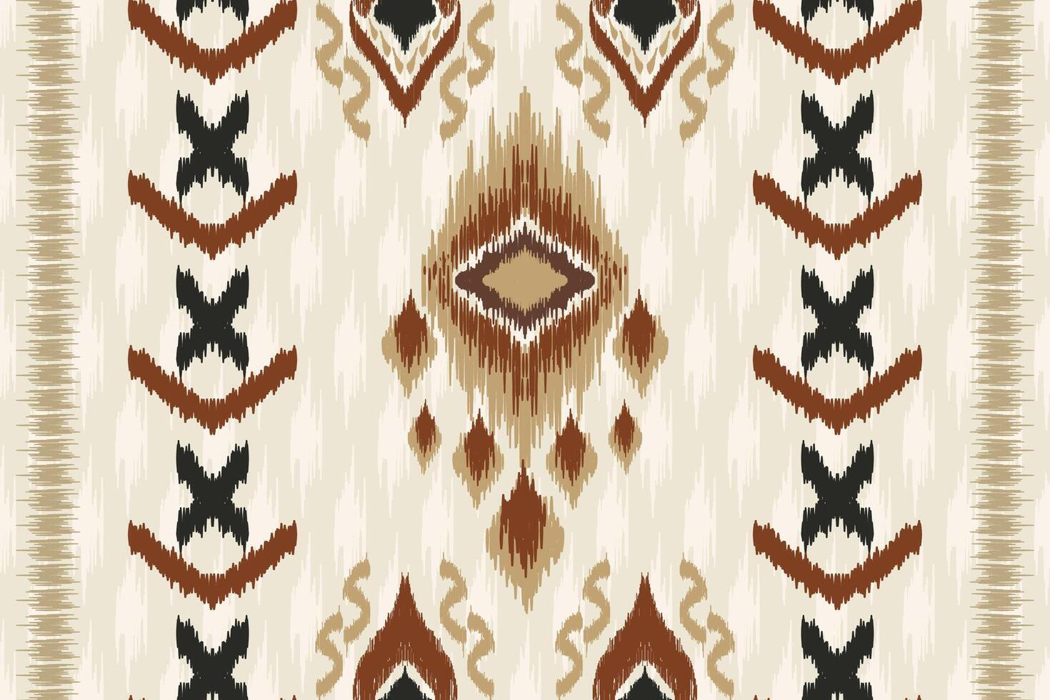 Ikat abstract ethnic art features a seamless pattern inspired by tribal, folk embroidery, and Mexican styles. With Aztec geometric ornaments, this design is perfect for carpets, covers, wallpapers vector