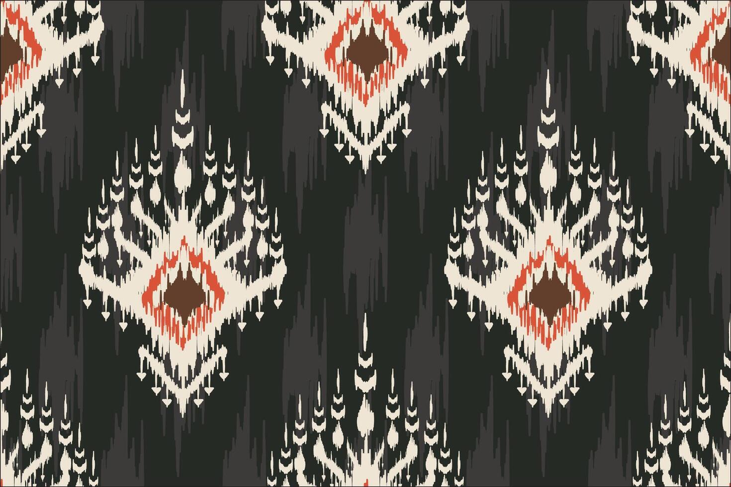 Traditional Ikat pattern with geometric designs in black, cream, red and brown with seamless woven texture for textiles, fabrics, apparel, wallpaper and home decor. vector