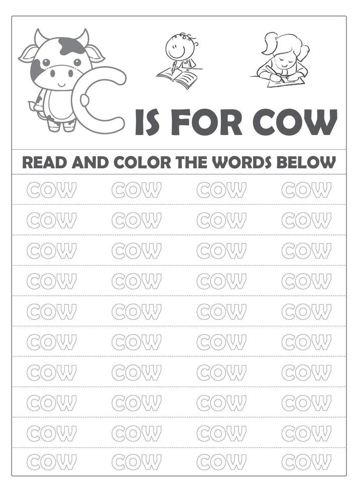 Alphabet tracing worksheet with letters and vocabulary for kids Letter C vector