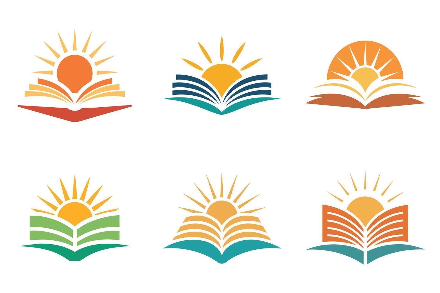Knowledge icon pack with sun rays and book logo illustrating growth and lifelong learning vector