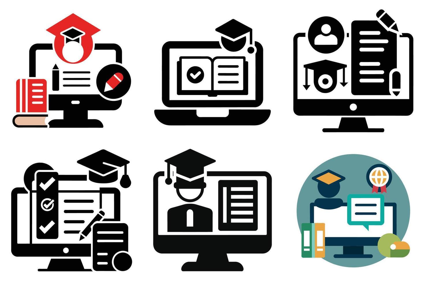 Interactive Learning and Grading Icon Set vector