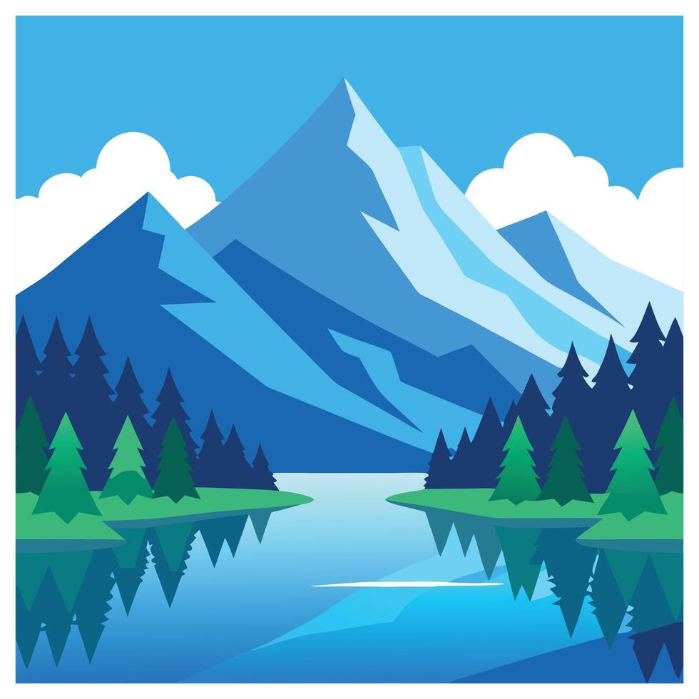 Mountain Serene nature landscape vast forest sky view vector
