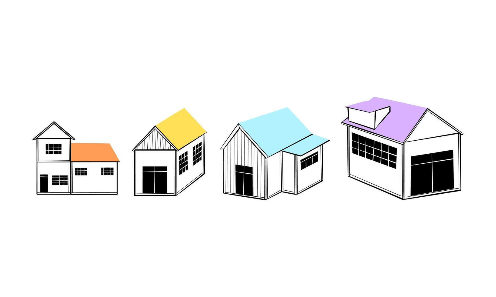 Four Simple Houses with Different Colored Roofs vector