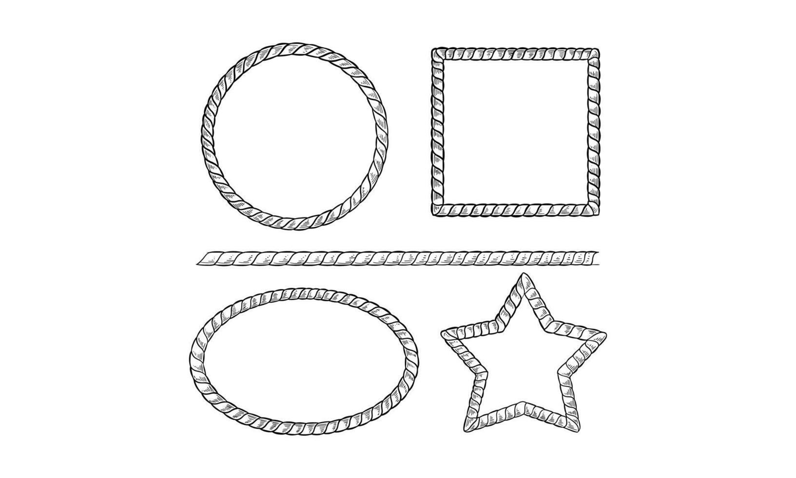 Hand-drawn Rope Frames in Oval, Square, Circle, and Star Shapes vector
