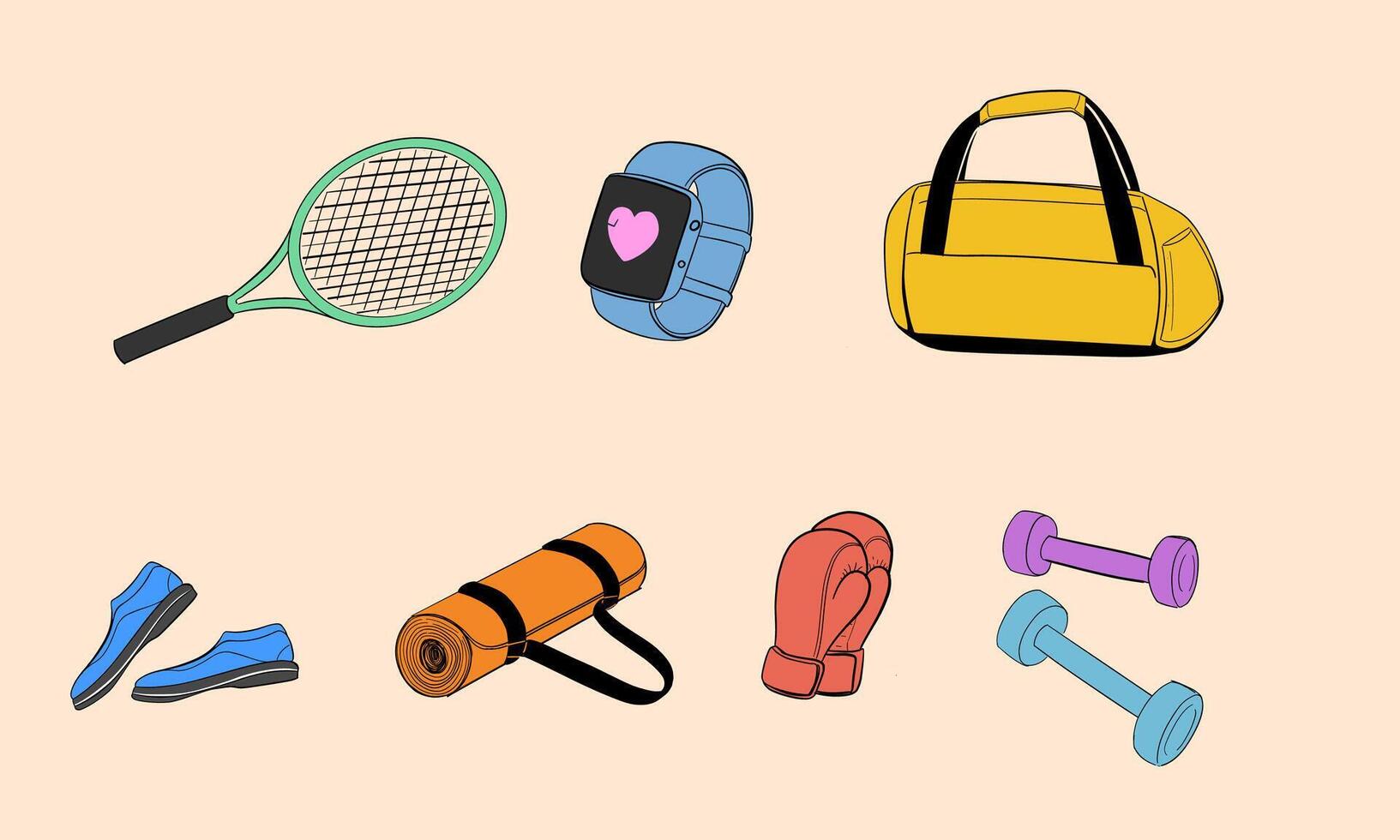 A Collection of Colorful Fitness and Sports Equipment vector