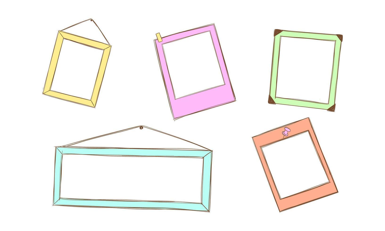 Five Hand-Drawn Colorful Picture Frames vector