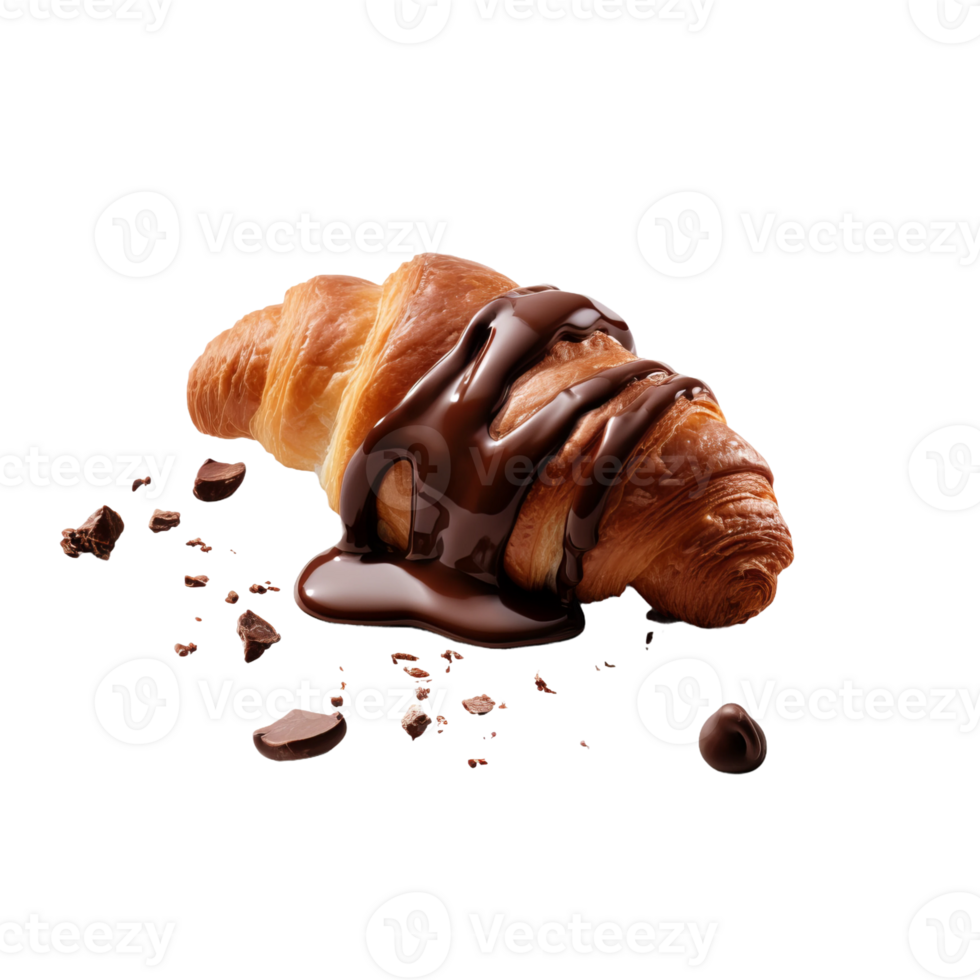 chocolate croissant with chocolate dripping on it, isolated on transparent background png
