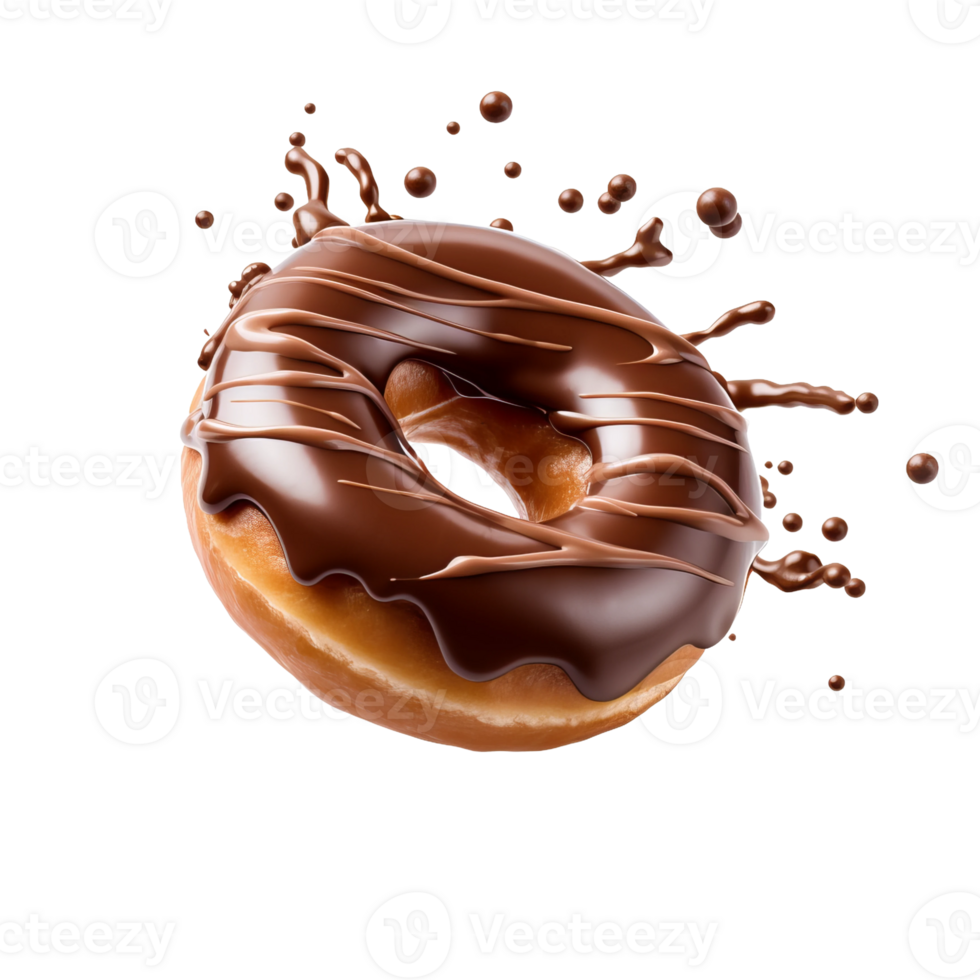 chocolate donut with chocolate glaze and sprinkles on a transparent background png