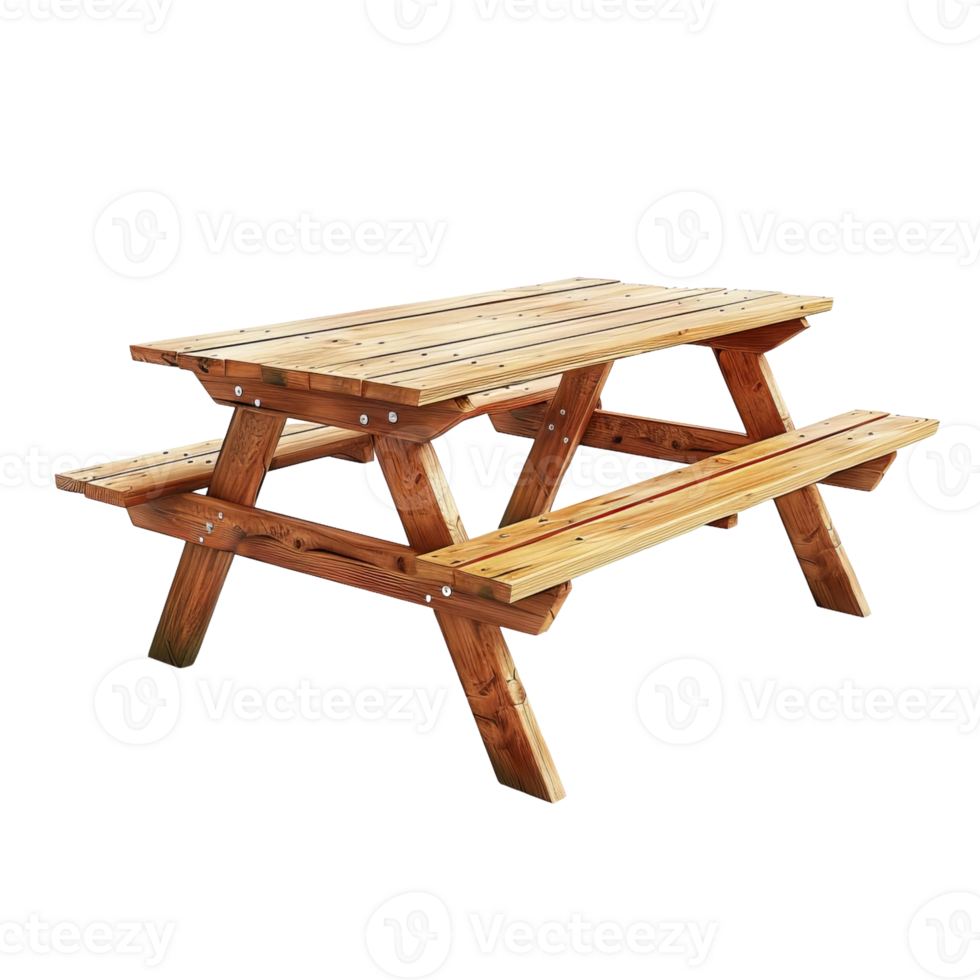 a wooden picnic table on a transparent background png