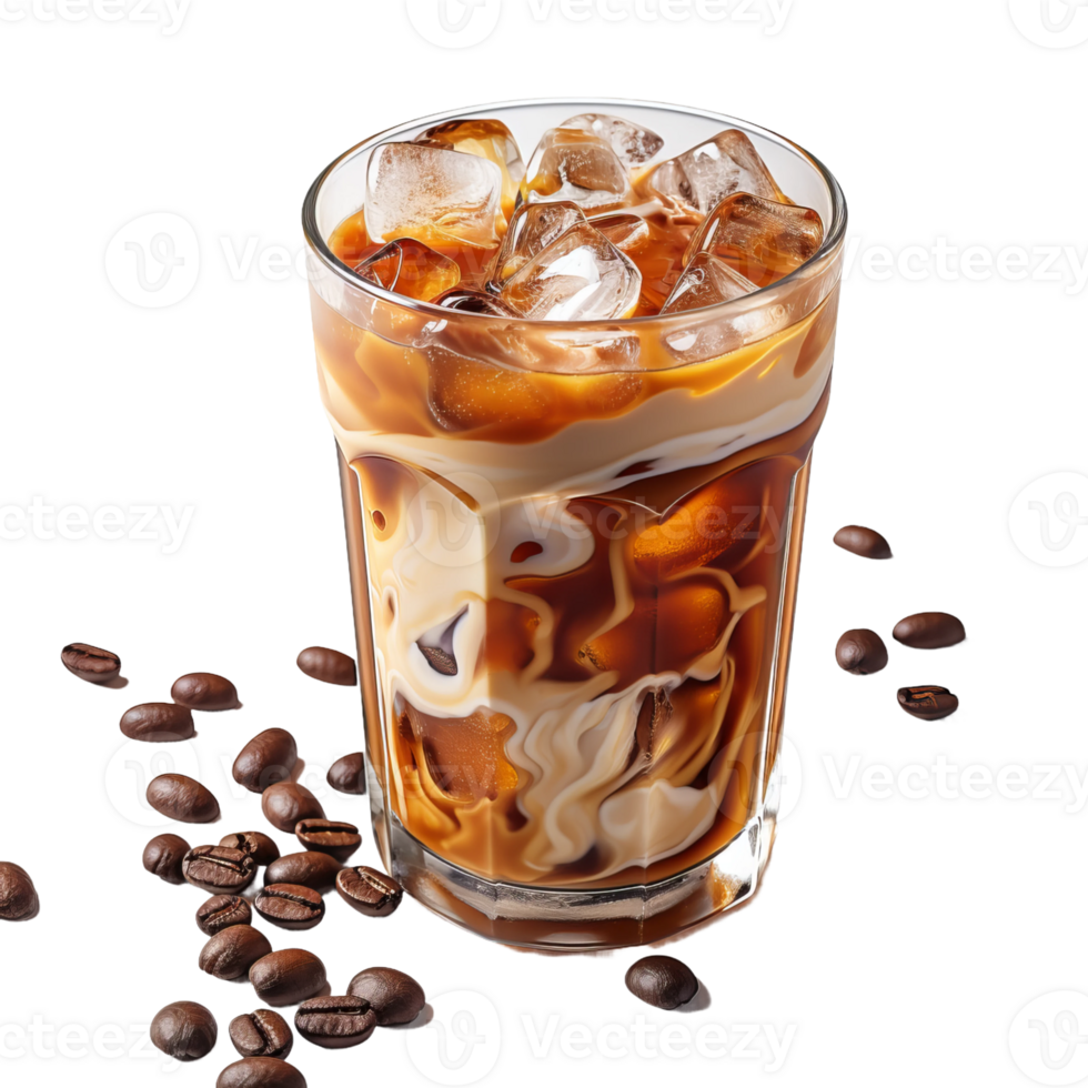 an iced coffee drink in a glass with ice cubes png