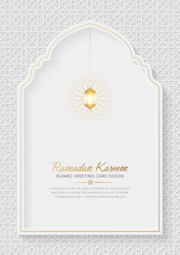 Ramadan Kareem elegant social media post template with Islamic pattern arch frame vector
