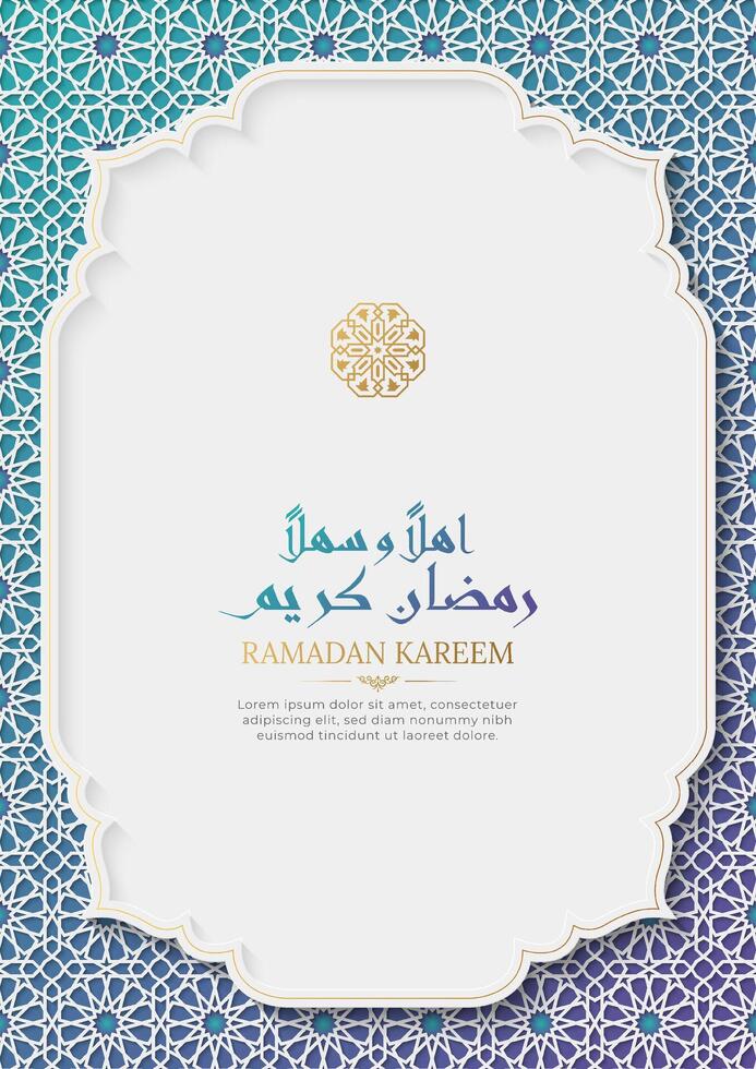 Ramadan Kareem elegant social media post template with Islamic pattern and arch frame vector