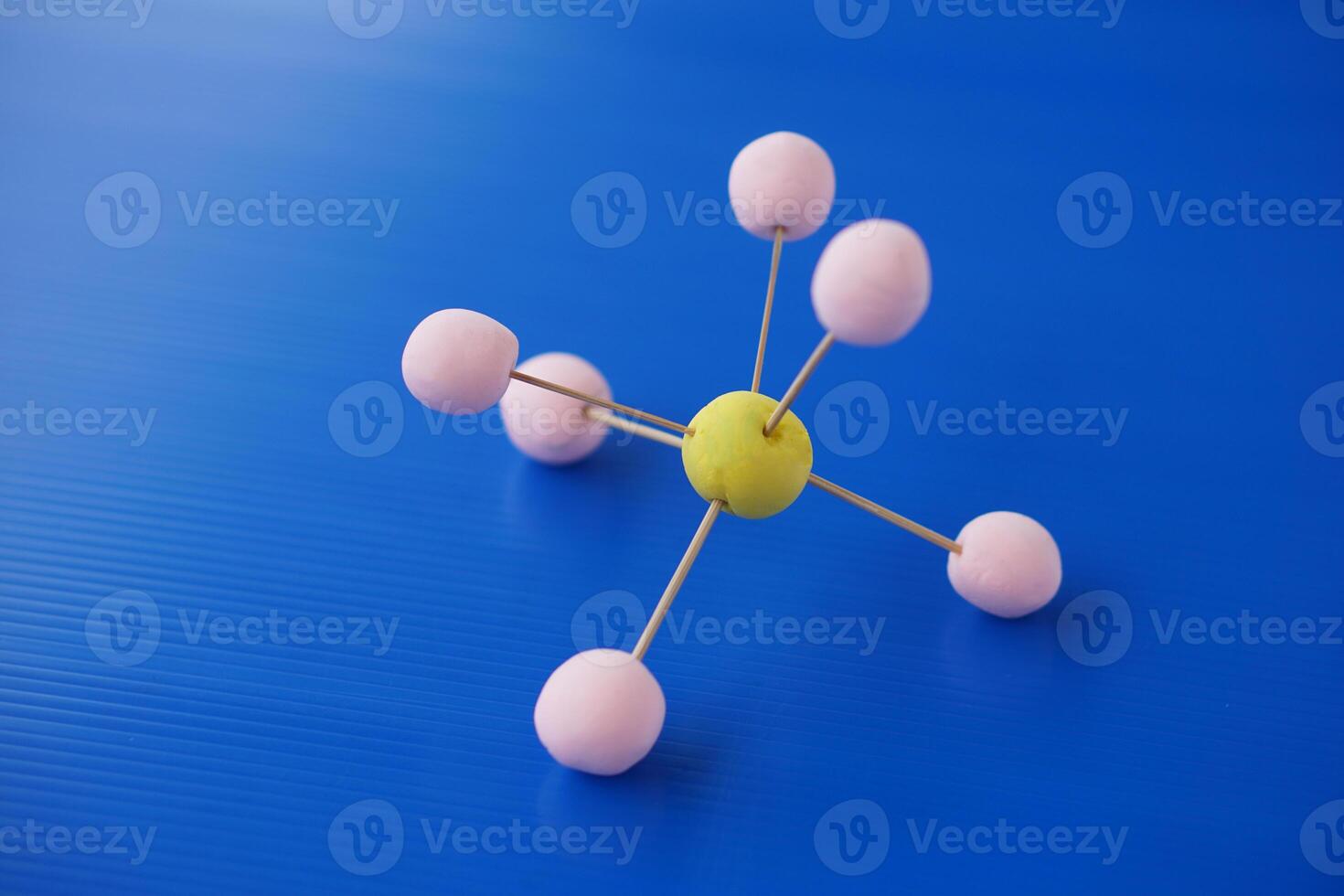 DIY molecule structure made from toothpicks and plasticine for teaching. Concept, teaching aids, educational materials. science lesson about molecule. photo