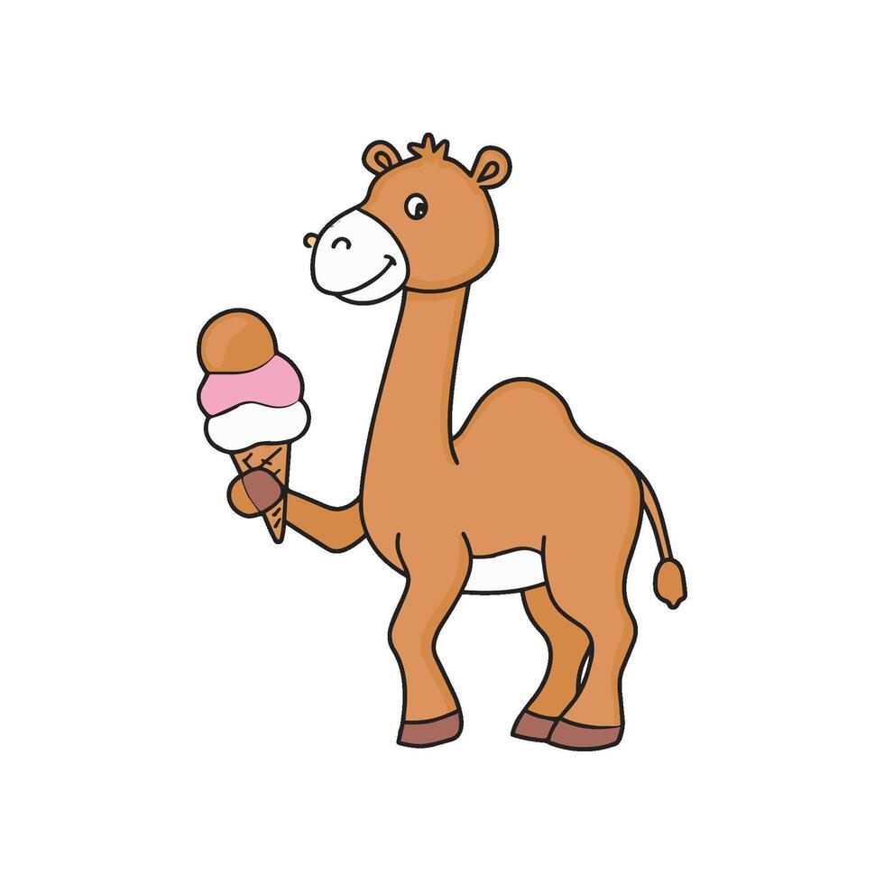 Simple illustration of cute camel holding a ice cream cone vector