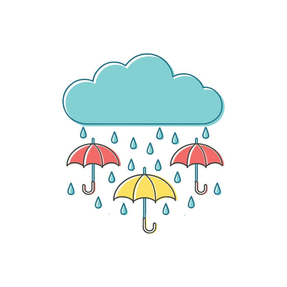 simple illustration of rainy cloud with umbrella vector