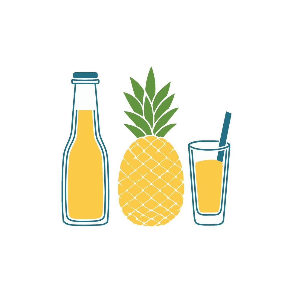 simple illustration of a glass and bottle of pineapple juice vector