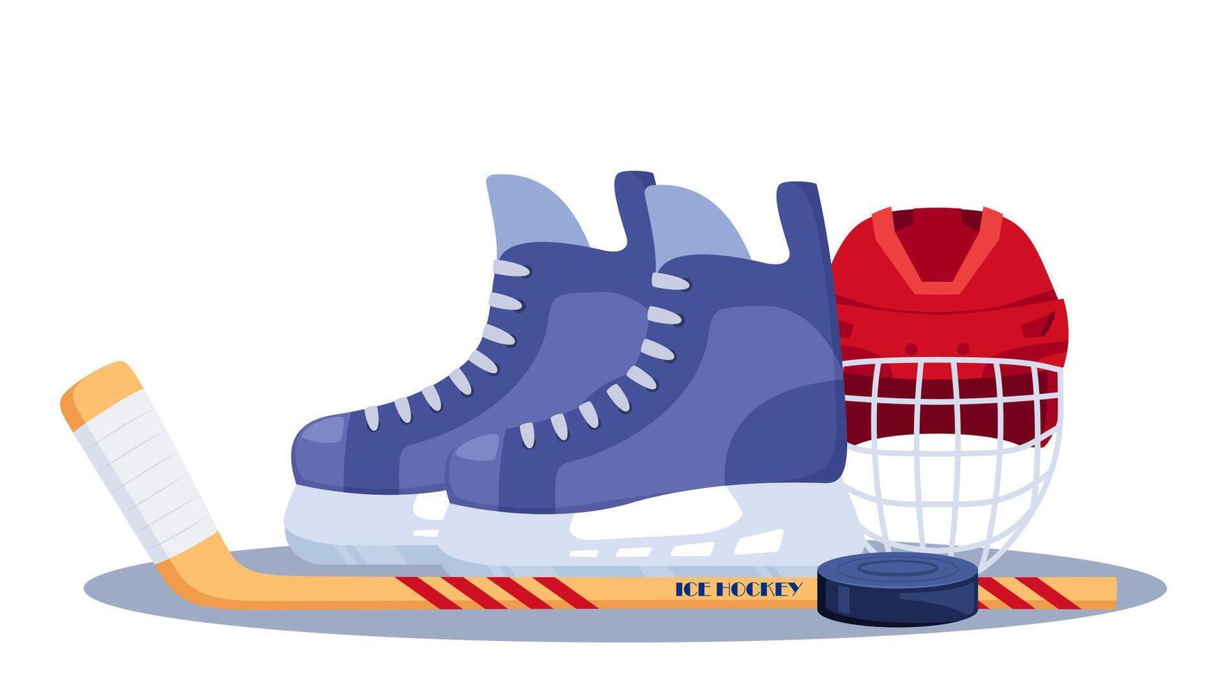 Composition of hockey equipment. Helmet, stick, puck, skates, whistle. illustration. vector