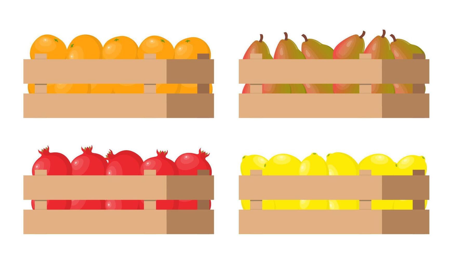 Wooden box with autumn fruits. Harvest. Fresh natural foods. Cart with product buy in supermarket. Diet and organic food. . vector