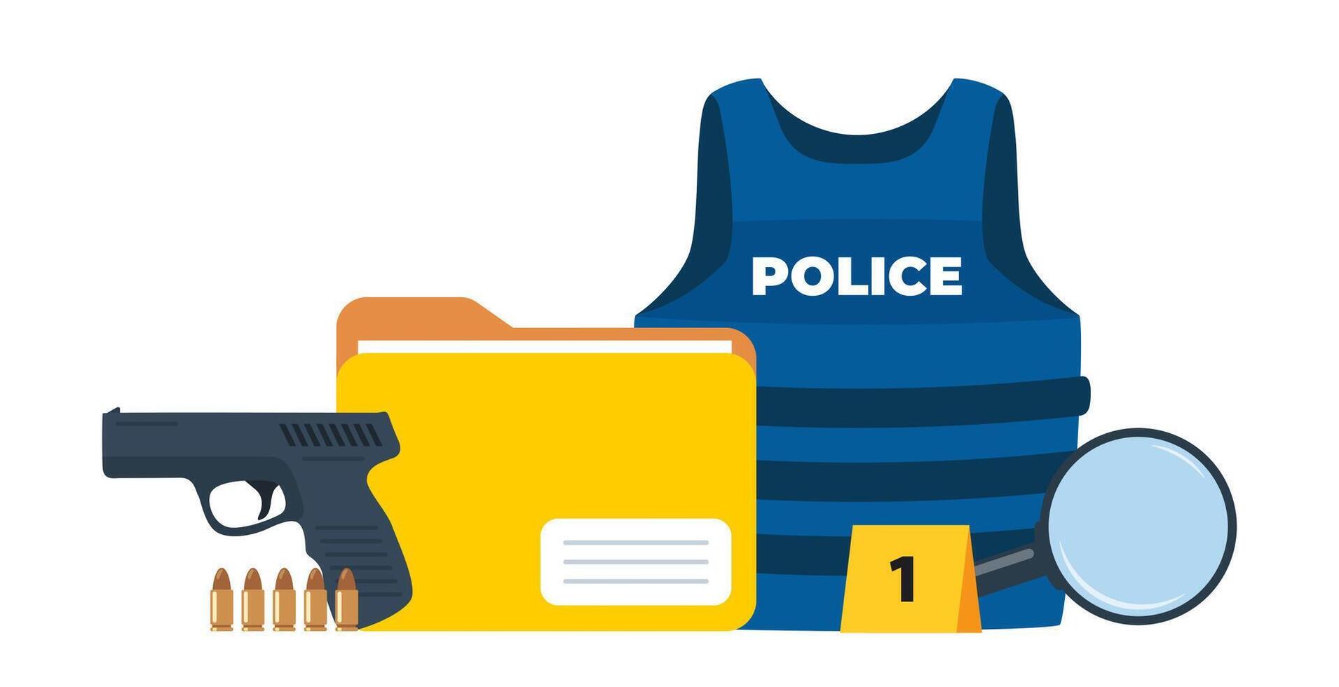 Police professional equipment for pursue and capture a criminal. Police icons composition. illustration. vector