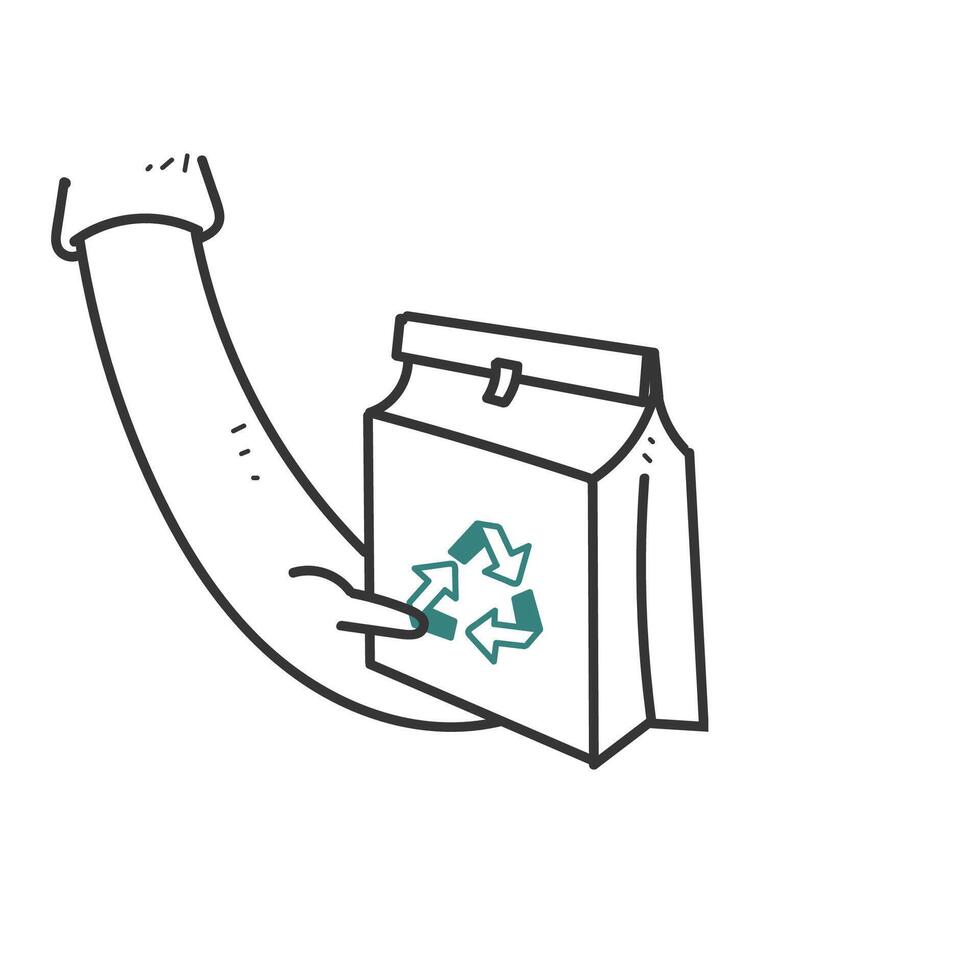 a hand holding a bag with a recycling symbol on it vector