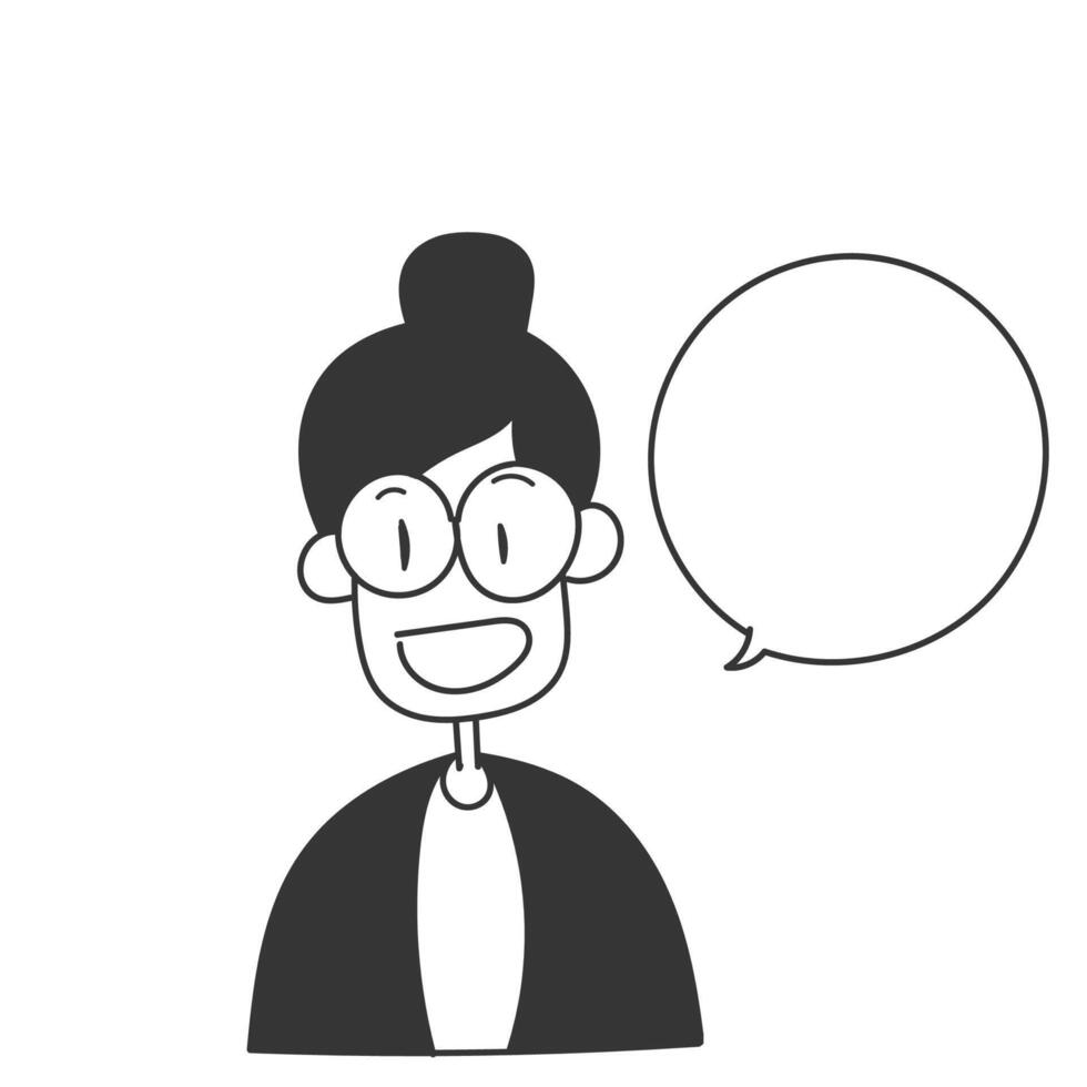 a cartoon woman with glasses and a speech bubble vector